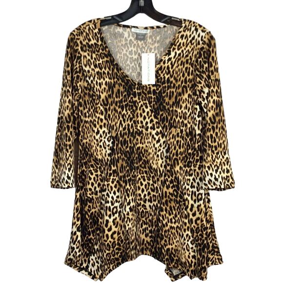 Notation Shirt Womens Small Tunic Cheetah Print Sharkbite Hem 3/4 Sleeves V Neck - Picture 1 of 9